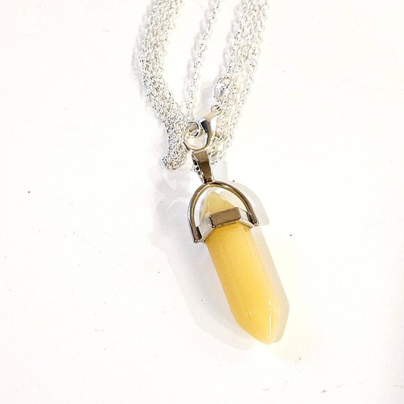 Yellow Aventurine Bullet Point Pendant Necklace on 24' Silver Chain - Picture 1 of 2